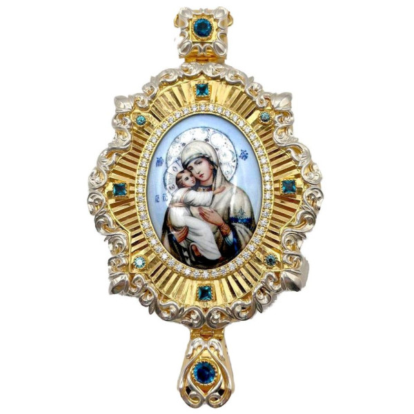 Archiepiscopal Engolpion made of gilded brass with silver plating