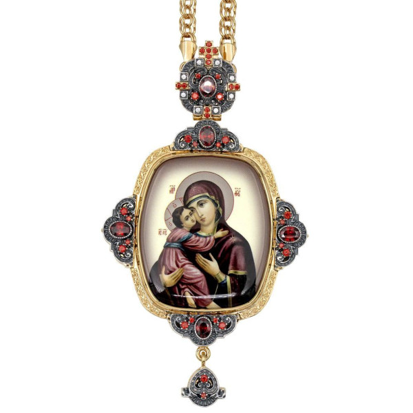 Archbishop Engolpion made of gilded brass with silver plating and a chain