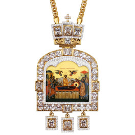 Archiepiscopal Engolpion of brass in gilt with silver plating and chain