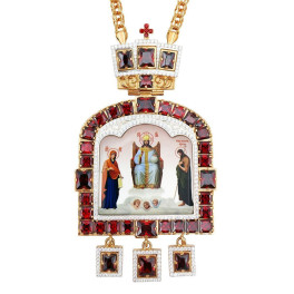 Archiepiscopal Engolpion of brass in gilt with silver plating and chain Archiepiscopal Engolpion of brass in gilt with silver plating and chain