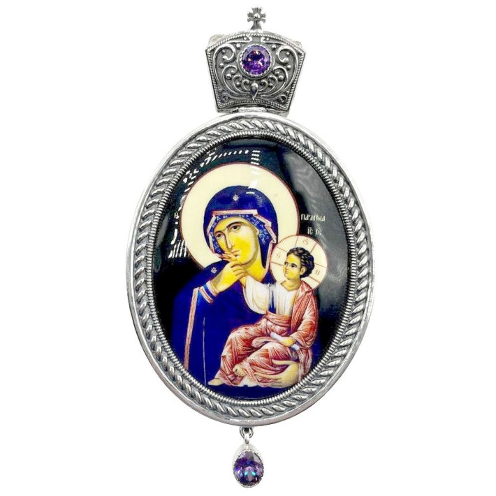 Bishop’s Engolpion Panagia made of brass with silver plating and blackening