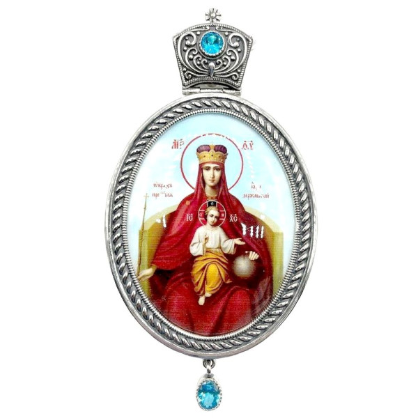 Bishop’s Engolpion Panagia made of brass with silver plating and blackening