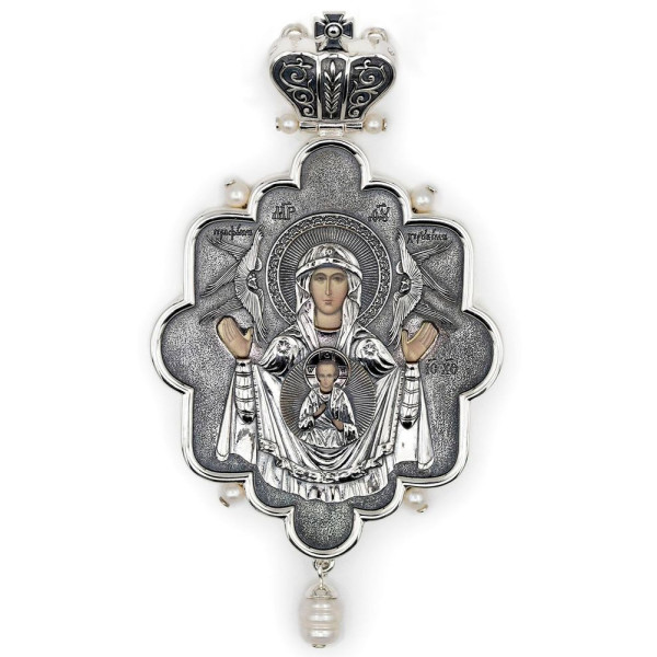Bishop's panagia made of brass, silver-plated with blackening