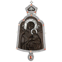Biskupská panagia z mosazi ve stříbření s obrazem z ebenového dřeva Biskupská panagia z mosazi ve stříbření s obrazem z ebenového dřeva