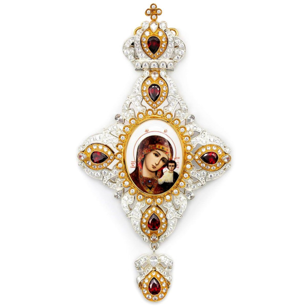 Bishop's Engolpion Panagia made of brass with silver plating and gold plating