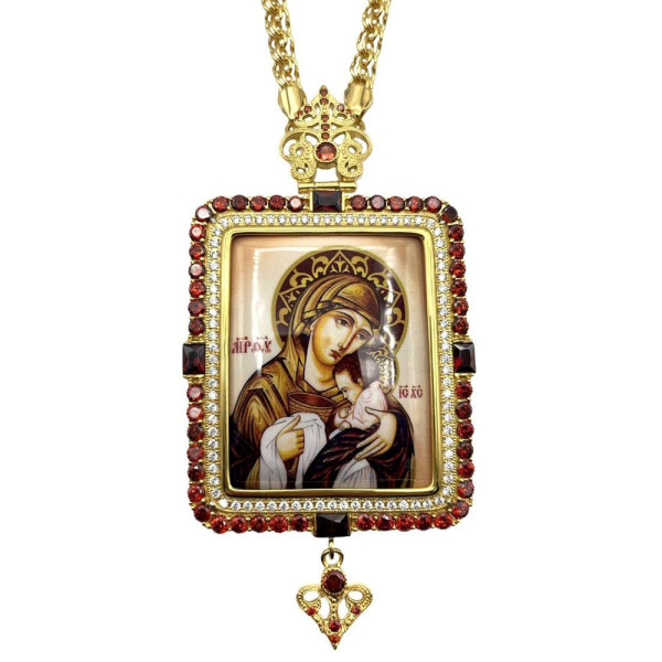 Archiepiscopal Engolpion of brass in gilt with chain