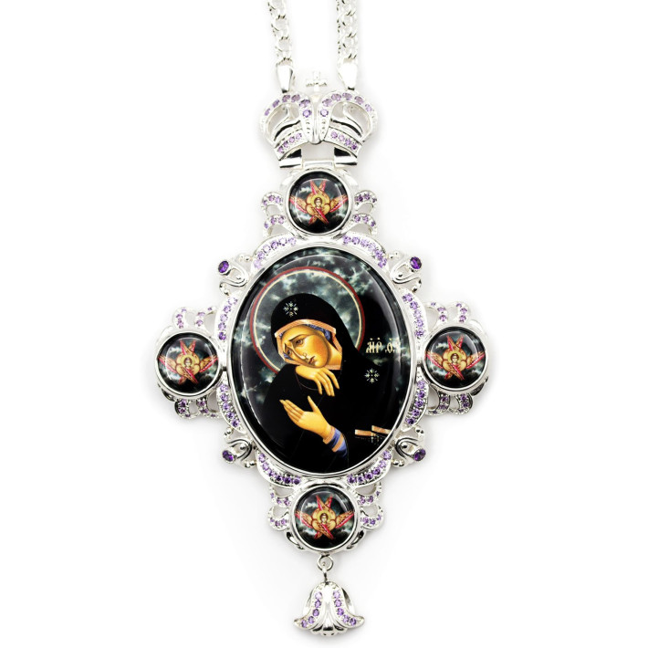 Archiepiscopal Engolpion made of silver-plated jewelry alloy with a silver-plated chain