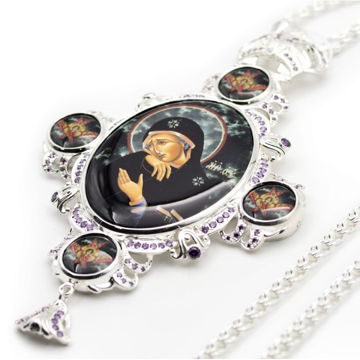 Archiepiscopal Engolpion made of silver-plated jewelry alloy with a silver-plated chain