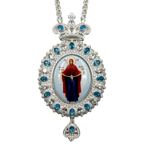 Archiepiscopal Engolpion of brass in silver with chain
