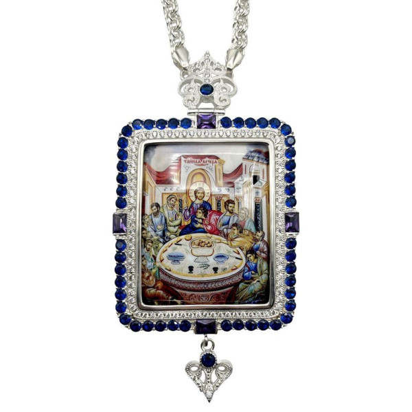 Archiepiscopal Engolpion of brass in silver with chain of brass in silver with chain