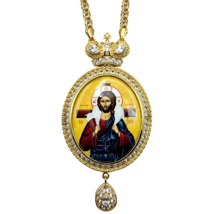Archiepiscopal Engolpion of brass in gilt with chain