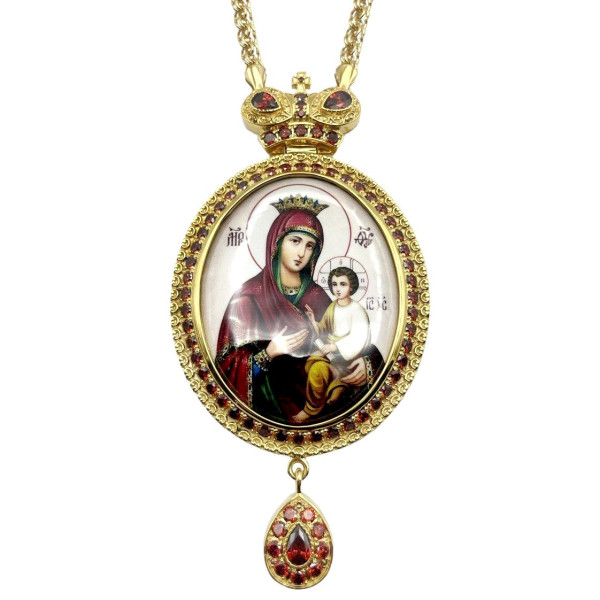 Archiepiscopal Engolpion of brass in gilt with chain
