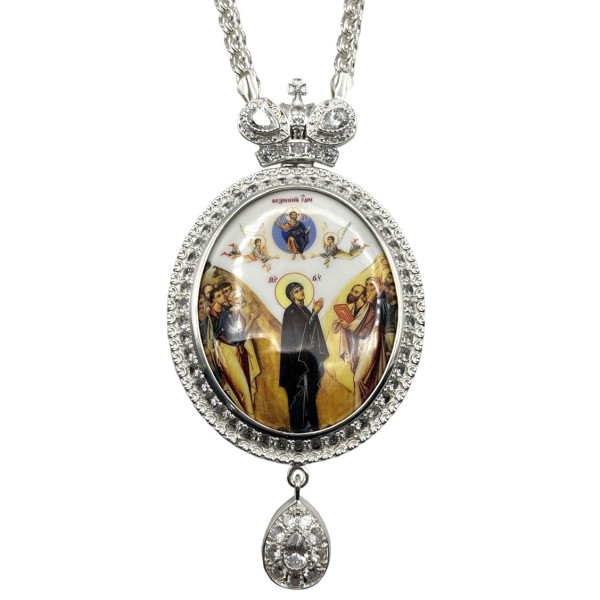 Archiepiscopal Engolpion of brass in silver with chain