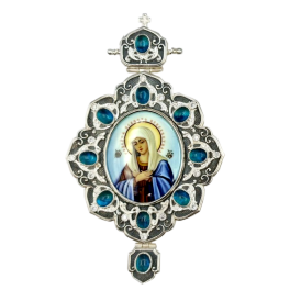 Panagia made of brass with a silver-plated finish and blackened accents