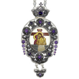 Archiepiscopal Engolpion made of brass in silver with niello and chain