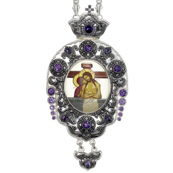 Archiepiscopal Engolpion made of brass in silver with niello and chain