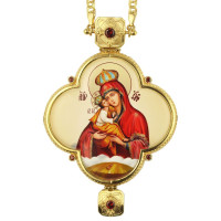 Panagia archijerejska ze zlacené mosazi s kubickými zirkony a řetízkem