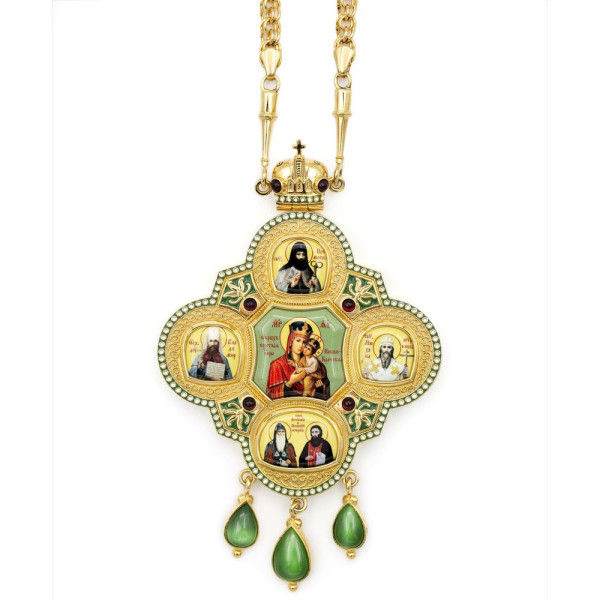  Archbishop Engolpion made of brass in gilt with enamel and chain