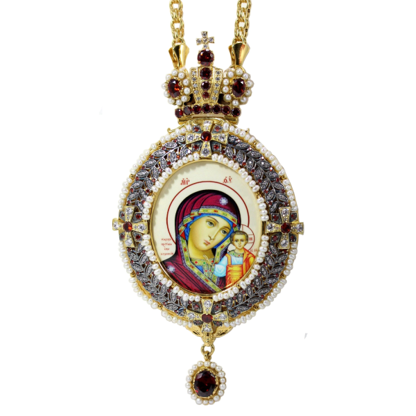 Archiepiscopal Engolpion made of gold-plated jewellery alloy with a gold-plated chain