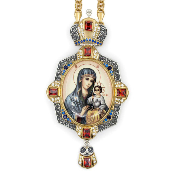 Archiepiscopal Engolpion made of brass in silvering with gilding and chain