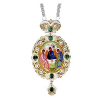 Brass panagia with fragmentary gilding, print and chain