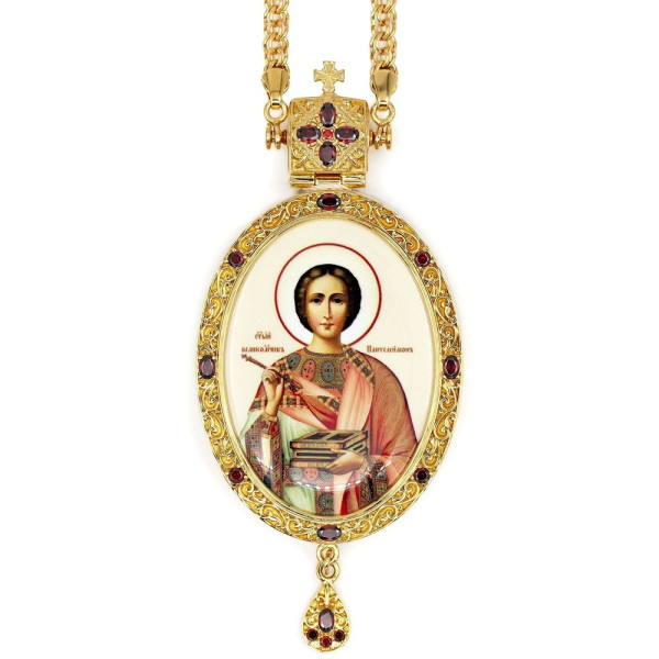 Mosazná panagia archijerejska ve zlacení s řetízkem