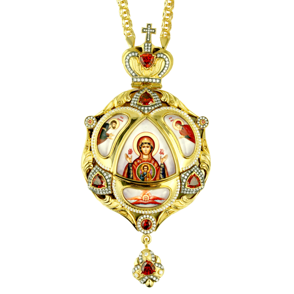 Brass Engolpion panagia in gilt with chain 