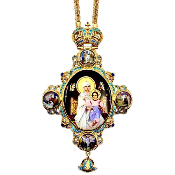 Brass panagia in gilt with chain