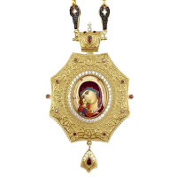 Mosazná panagia ve zlaceném provedení s řetízkem