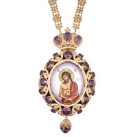 Brass engolpion panagia in gilt with fianites and chain Brass engolpion panagia in gilt with fianites and chain