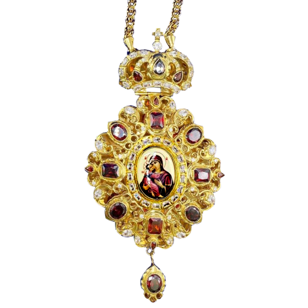 Archiepiscopal Engolpion made of brass in gilt with stones