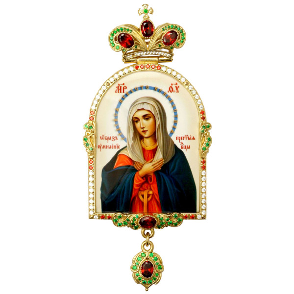 Brass panagia in gilding with print and inlays