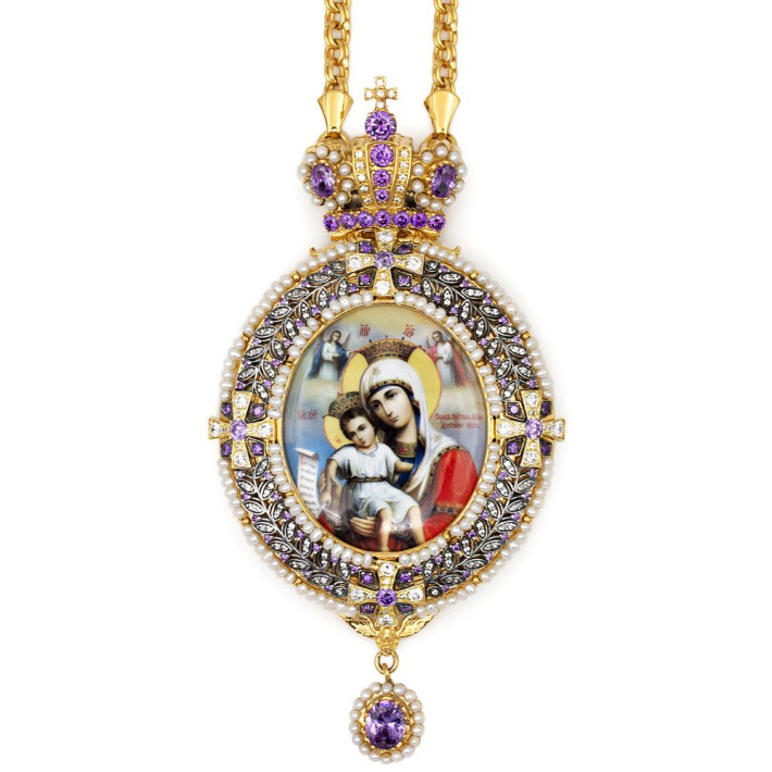 Archiepiscopal Engolpion made of gold-plated jewellery alloy with a gold-plated chain