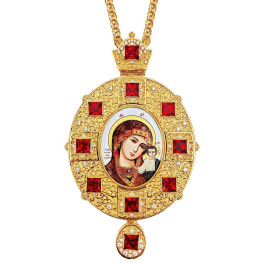 Archiepiscopal Engolpion in brass in gilding with fianites and chain