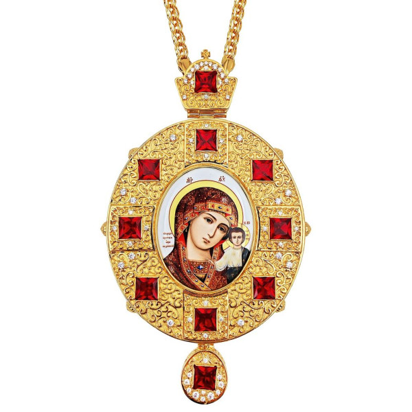 Archiepiscopal Engolpion in brass in gilding with fianites and chain