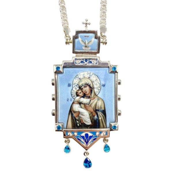 Brass panagia in silver with chain