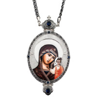 Panagia archijerejska z mosazi ve stříbrném provedení s niellem a řetízkem