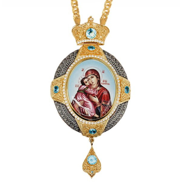 Brass Archiepiscopal Engolpion in silver with fragmentary gilding and chain