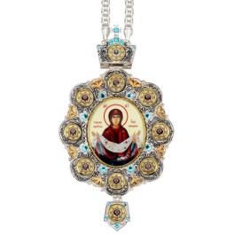 Archiepiscopal Engolpion made of silver-plated brass with partial gilding and a chain