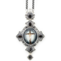 Orthodox Bishop Engolpion made of brass in silver plating with niello and chain
