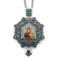 Brass Archbishop Engolpion in silver plated with chamois and chain