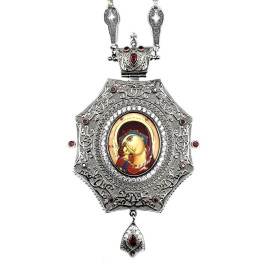 Brass panagia in silver-plated silver with niello and chain Brass panagia in silver-plated silver with niello and chain