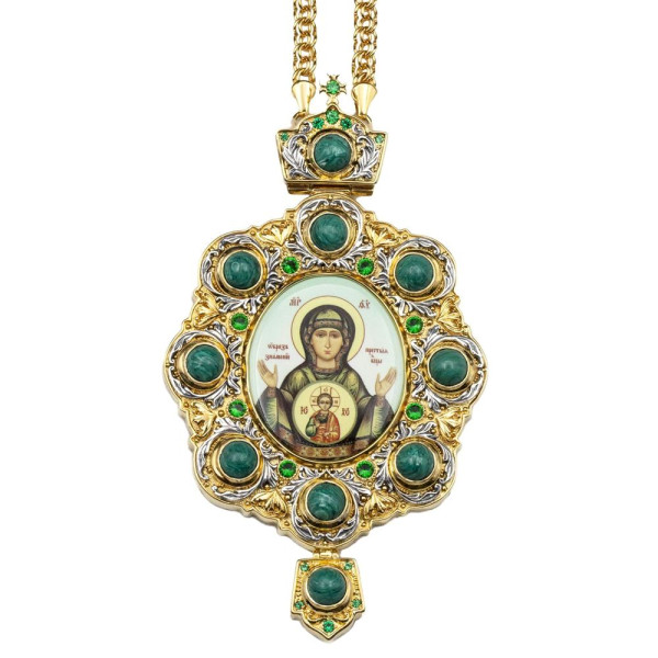 Mosazná panagia archijerejska ve zlacení s řetízkem
