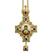 Panagia archijerejska z mosazi ve zlaceném provedení s bižuterií a řetízkem