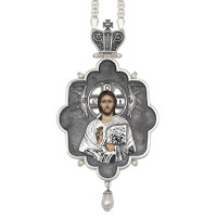 Panagia archijerejska se Spasitelem mosazná panagie ze stříbra s niellem a řetízkem
