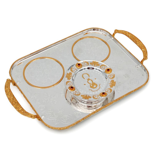 Brass church tray for bishop's refreshment in silver plating