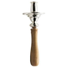 Brass candlestick in silver with wooden handle