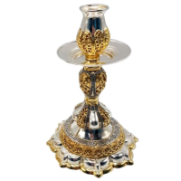 Kostelní svícen z mosazi v postříbřeném provedení se zlacením