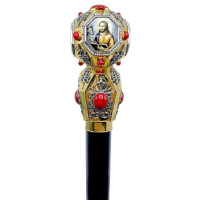 Staff of brass in gilding with silvering on a wooden base