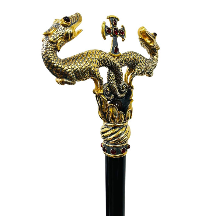 Bishop's wand made of brass with gold plating, silver plating, and blackening